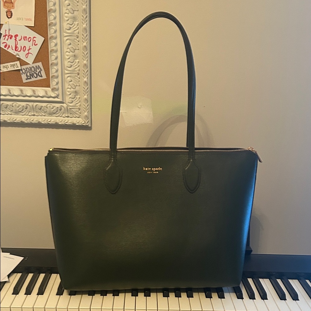 kate spade Green Leather Zip-Top Tote